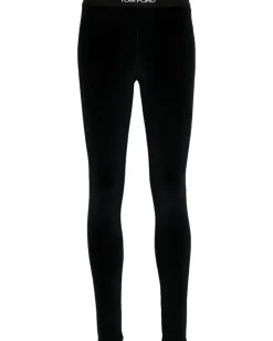 Leggings aus Samt mit Logo-Detail - Blau
