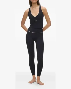 Leggings mit Kontrastpaspeln - Schwarz