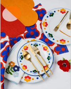 Leinen-Tischsets in Blumenform (4er-Set) - Orange