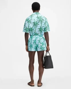 Le Maillot Puntini - Print Palmtrees Star Blau/Grün