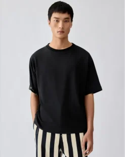 Le T-shirt Rond Carré Manches Courtes - Schwarz