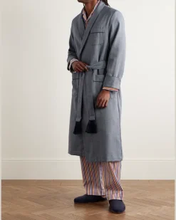 Lincoln 11 Belted Herringbone Wool Robe Blue