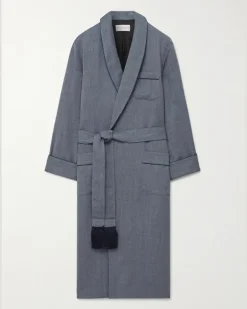 Lincoln 11 Belted Herringbone Wool Robe Blue