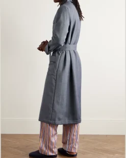 Lincoln 11 Belted Herringbone Wool Robe Blue