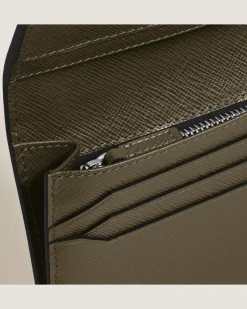 Längliche Brieftasche 14 cc mit Reißverschluss aus Sartorial Leder - Khaki - Leder - MB221364 - Brieftaschen