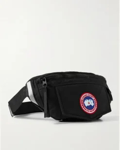 Logo-Appliquéd Webbing-Trimmed Shell Belt Bag Black
