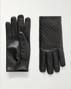 Logo-Embossed Leather Gloves Black