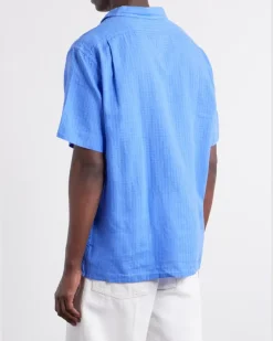 Logo-Embroidered Checked Linen and Cotton-Blend Shirt Blue