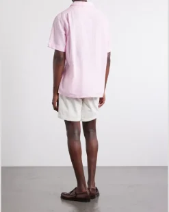 Logo-Embroidered Checked Linen and Cotton-Blend Shirt Pink