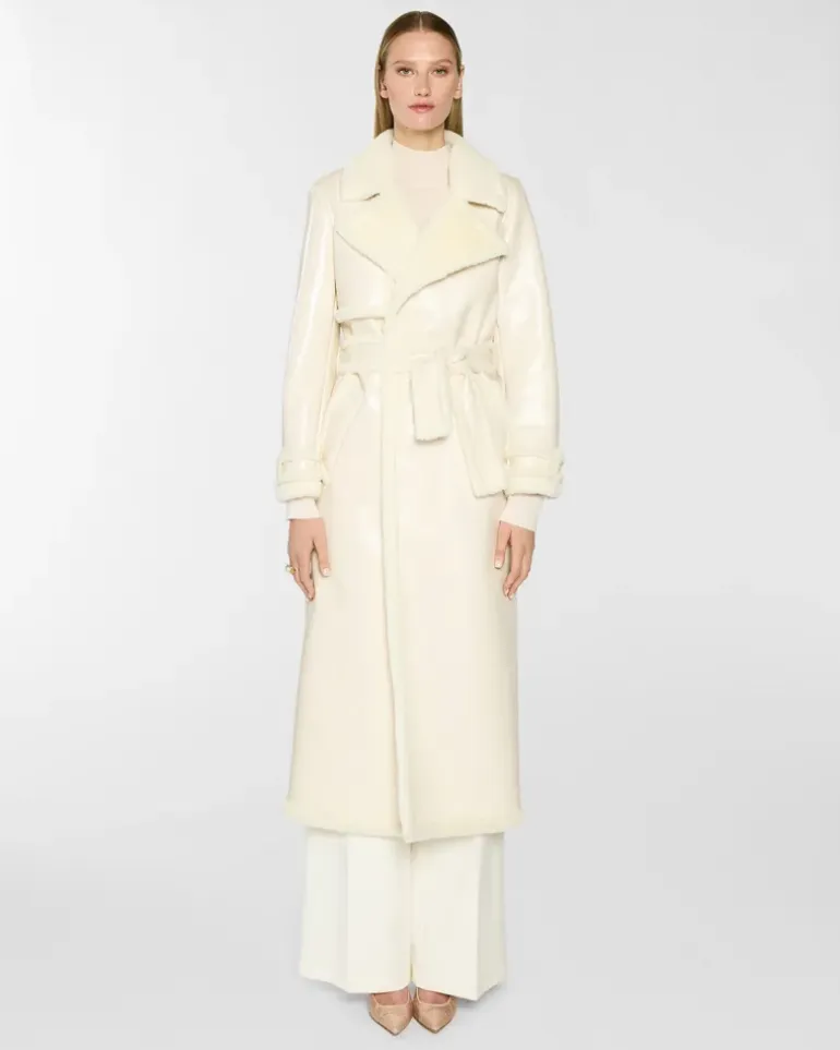Long glossy-effect coat White