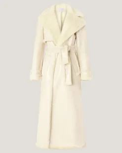 Long glossy-effect coat White