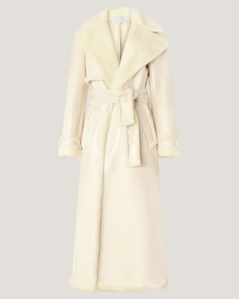 Long glossy-effect coat White