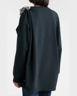 Longsleeve aus Baumwoll-Jersey mit Kristallen Schwarz