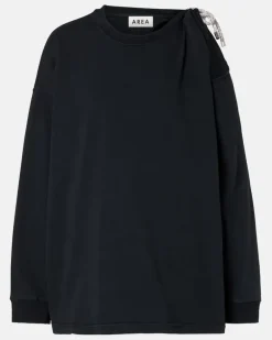 Longsleeve aus Baumwoll-Jersey mit Kristallen Schwarz