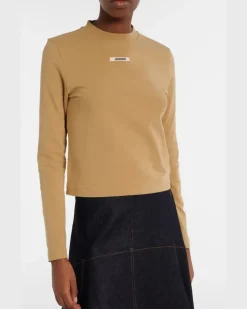 Longsleeve Gros Grain aus einem Baumwollgemisch Beige
