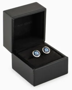 Manschettenknöpfe aus 925er Silber mit farbigem Schmuckkristall Blau