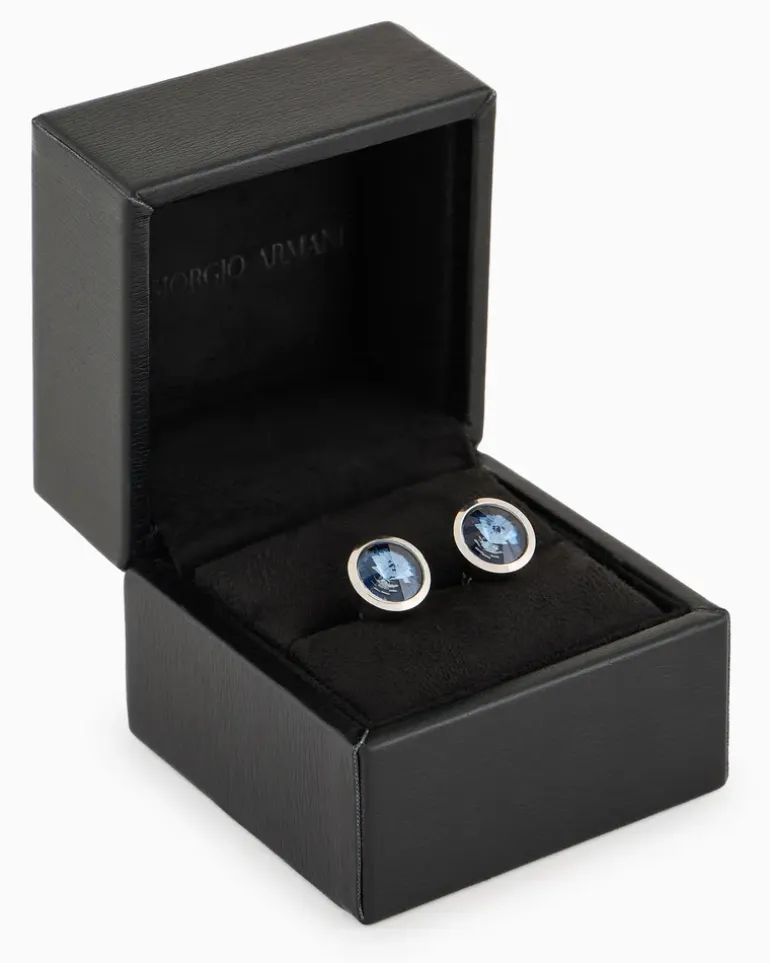 Manschettenknöpfe aus 925er Silber mit farbigem Schmuckkristall Blau