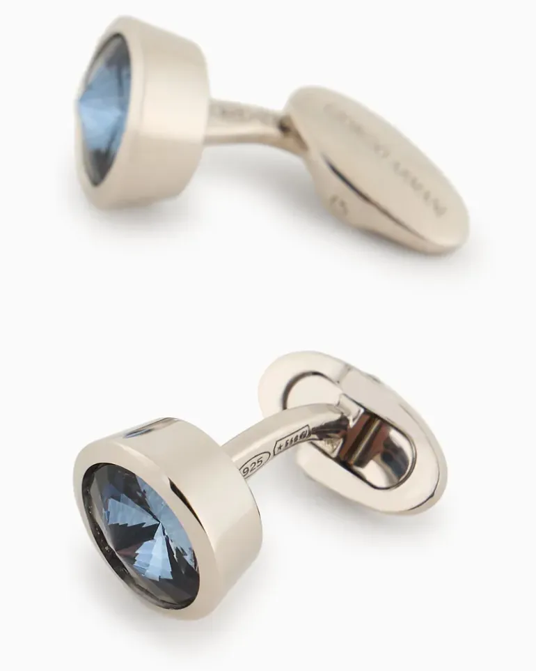 Manschettenknöpfe aus 925er Silber mit farbigem Schmuckkristall Blau