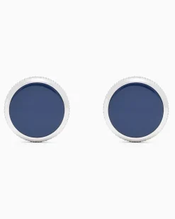 Manschettenknöpfe aus 925er-Silber mit emailliertem Detail Marineblau