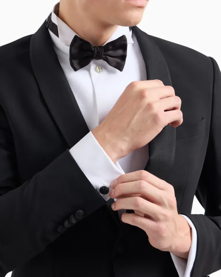 Manschettenknöpfe aus 925er Silber mit Satin- und Kristalldetails Schwarz