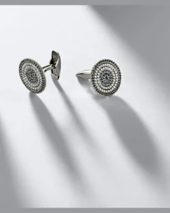 Manschettenknöpfe aus 14kt Weißgold mit Diamanten und Saphiren Silber