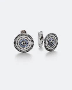 Manschettenknöpfe aus 14kt Weißgold mit Diamanten und Saphiren Silber