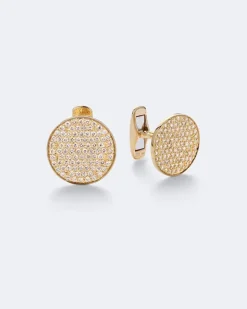 Manschettenknöpfe Disc aus 14kt Gelbgold mit Diamanten