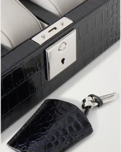 Mara Croc-Effect Leather Six-Piece Watch Box Blue