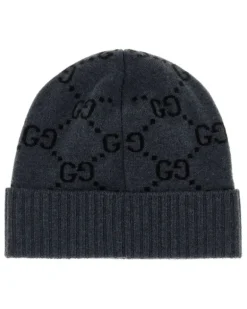 Men Beanie Gg Embroidered Cashmere Gray
