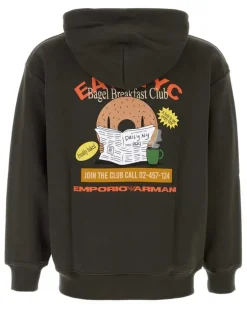 Men Graphic Print Cotton Hoodie Charcoal Sweater