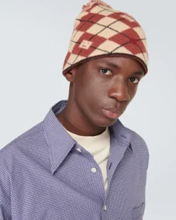 Men's Argyle Face Wool Blend Beanie Multiple Colors Accessories ><noscript><img width=