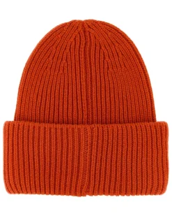 Men's Beanie Ribbed Wool-Cashmere Orange Virgin