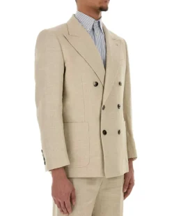 Men's Beige Linen Blend Blazer Naturale Giacche E Gilet Jacket