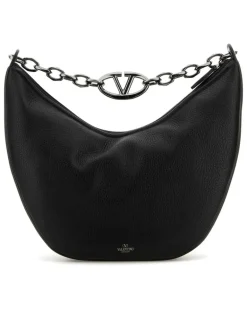 Men's Black Leather Hobo Vlogo Moon Shoulder Bag Nero Borse A Mano
