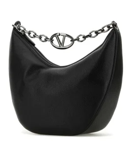 Men's Black Leather Hobo Vlogo Moon Shoulder Bag Nero Borse A Mano