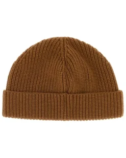 Men's Brown Cashmere Beanie Hat Cammello Exterior: Cuffie