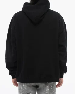 Men's Canadian Village Logo Loose Fit Hoodie Black Clothing > Knitwear