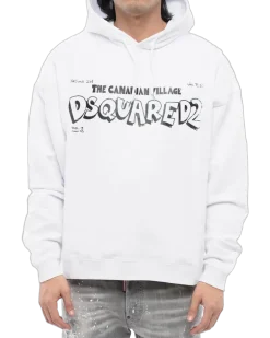 Men's Canadian Village Logo Oversize Hoodie White Clothing ><noscript><img width=