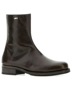 Men's Chocolate Leather Camion Ankle Boots Deep Olive Stivali Brown