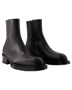 Men's Cuban Stack Heel Leather Ankle Boot Black