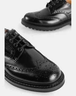 Men's Derby Mc Pherson Brogue En Cuir Grainé À Semelle Commando Black Flat Shoes