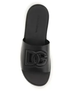 Men's Embossed Logo Sandals Nero Calf Leather Bos Taurus