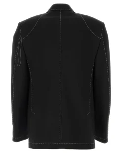 Men's Embroidered Wool-Blend Blazer Black Polyester Virgin Blazers