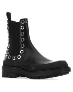 Men's Eyelet-Studded Leather Ankle Boot Black Calf
