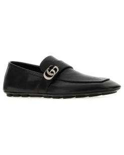 Men's Leather Moccasin With Gg Hardware Black Calf Skin
