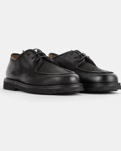 Men's Moccar Black Leather Derbies Flat Shoes