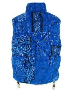 Men's Printed Corduroy Down-Filled Vest Blue Cotton Vests