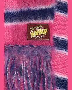 Men's Striped Mohair Blend Scarf Pink Nylon Wool