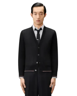 Men's V-Neck Cardigan Merino Wool Black Sweater