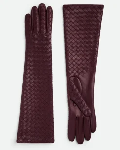 Midi-Handschuhe aus Intrecciato Leder-Bordeaux - Damen